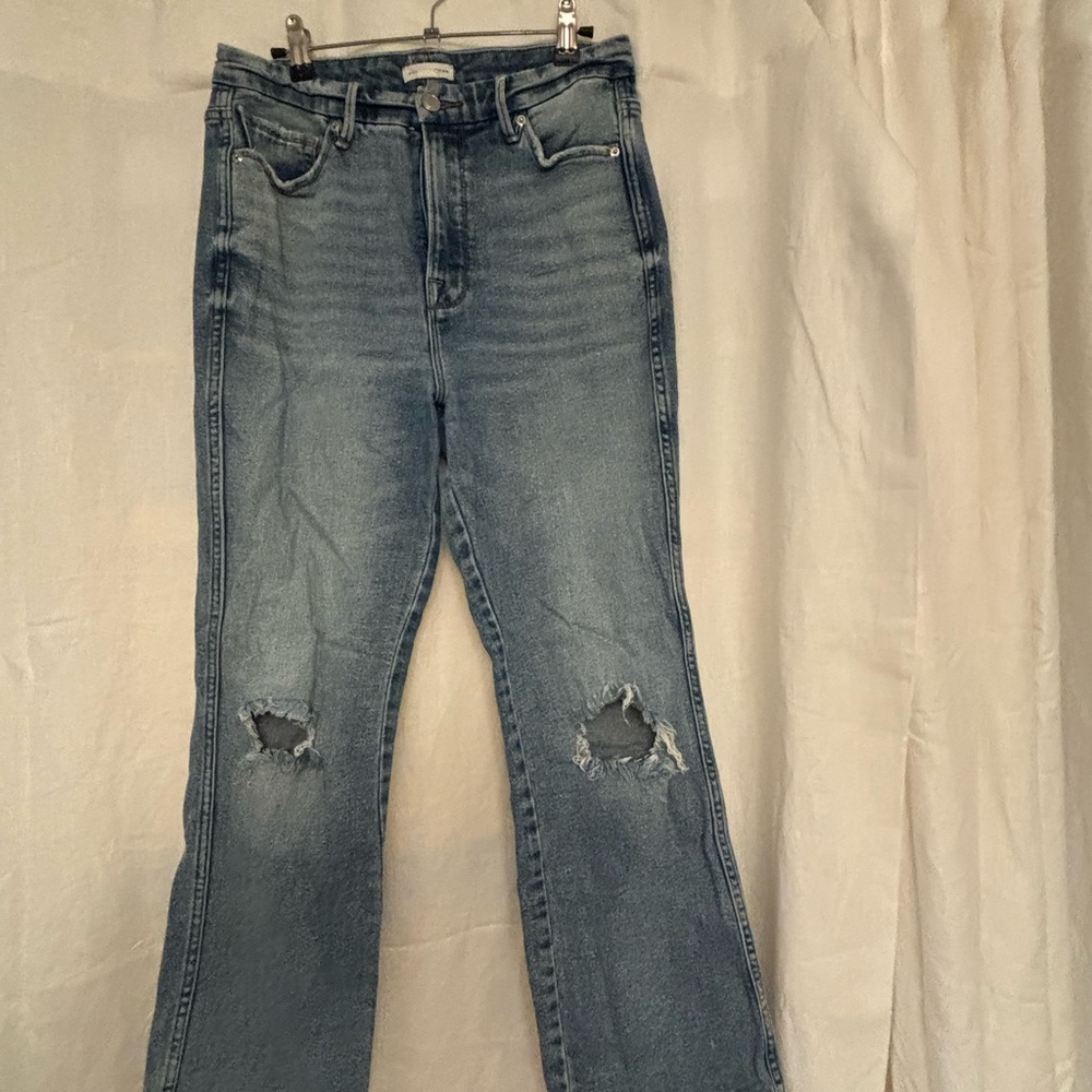 Good American Distressed Blue Straight Leg Jeans